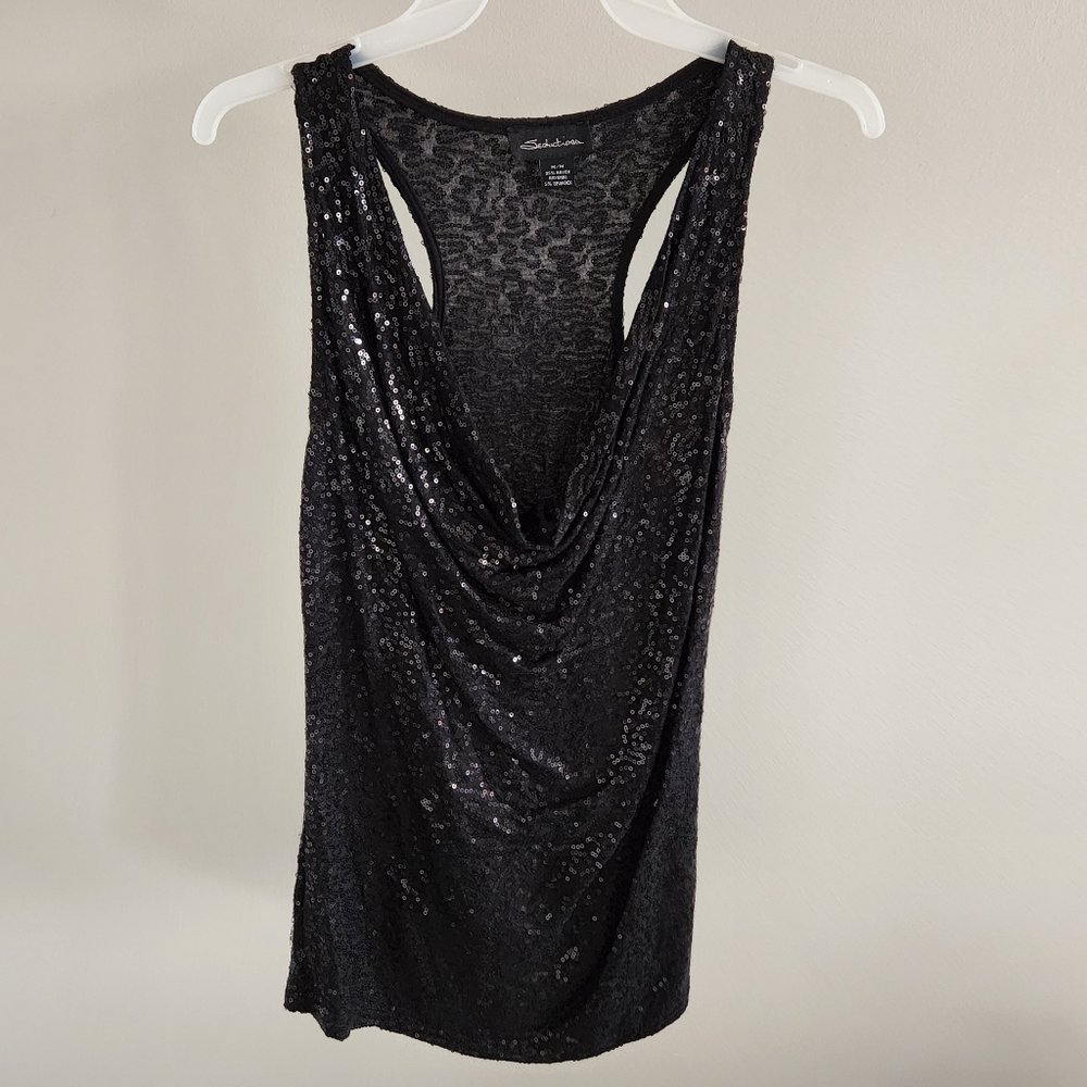 Seductions Sequin Tank, Black, Size Medium